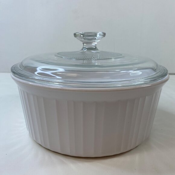 Corning Ware French White 2.5 L Round Casserole Dish Glass Lid Vintage - Picture 1 of 11